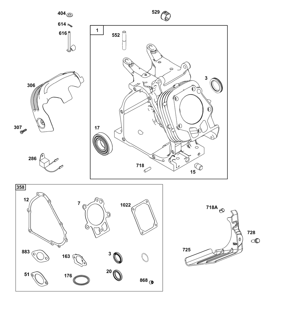 Cylinder Group Diagram and Parts List for 19L236-0143-F1 100000 - 19Z999 Briggs and Stratton Engine
